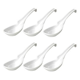 JapanBargain 2777x6, Chinese Soup Spoons Asian Korean Japanese Wonton Soba Rice Pho Ramen Noodle Spoon Notch and Hook Ladle Style Spoon Set of 6, White