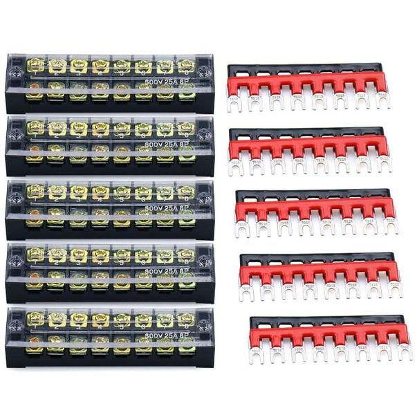 URBEST Terminal Block Barrier Strip 5Pack Dual Row 600V 25A