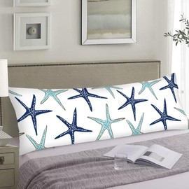 Coastal Body Pillow Cover Beach Ocean Green and Blue Starfish Lumbar Pillow Case Nautical Bedding Pillowcases Soft Cushion Long Pillowcases with Zipper Decorative Bed Cushion Covers for Sofa 20"x54"