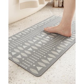 Color&Geometry Boho Bathroom Rugs Absorbent Quick Dry, 17"x30" Thin Bath Rugs Non Slip Washable, Aesthetic Bath Mats for Bathroom Floor Outside Shower Bathtub Sink, Gray