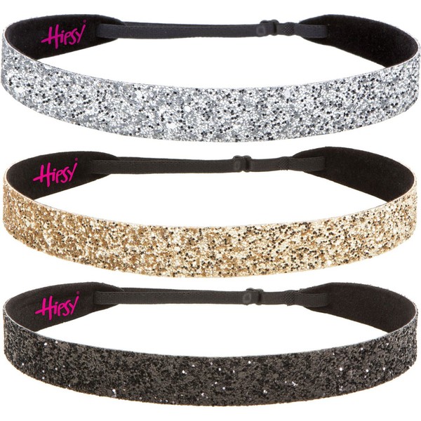 Hipsy Women's Adjustable Fashion Headbands Bling Glitter Wide Gift Sets (Wide Black/Silver/Gold)