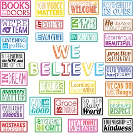TaoBary 38 Pcs We Believe Classroom Bulletin Board Decoration Colorful Affirmation Motivational Classroom Poster Inspirational Christian Cutout for Back to School Elementary Wall Decor