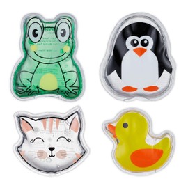 Relaxdays Children's Cooling Pads, Set of 4, Cold Warm Compress, Animal Motifs, Children's Cooling Pads with Gel, Reusable, Colourful