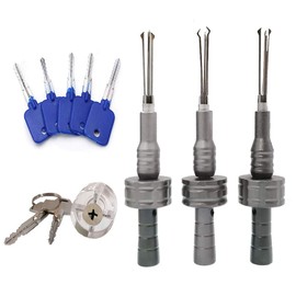 Powerful Locksmith Tool 3PCS Cross Lock Quick Opening Tool Stainless Steel Adjustable (Φ6.0mm/Φ6.5mm/Φ7.0mm) with Transparent Cross Lock and 5pcs Cross Test Keys (Black)