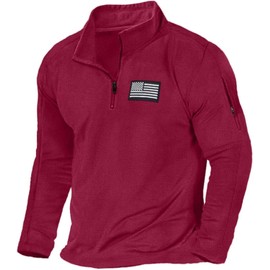 NUOKESASI USA Flag Graphic sweatshirt for men,American Patriotic 1/4 Zip Long Sleeve Pullover with shoulder pocket Wine Red-S
