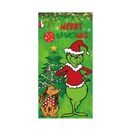 Christmas Door Cover, Green Christmas Decoration 35.4 x 70.9 INCH Christmas Door Banner Xmas Decorations for Outdoor Home Decor Wall
