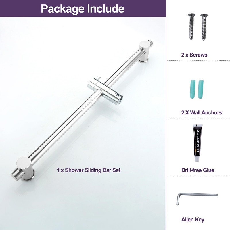 HAMOLER 24 Inch Shower Slide Bar with Adjustable Shower Holder