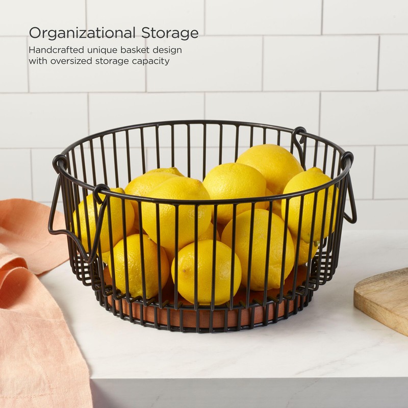 Gourmet Basics by Mikasa Ashford Wire Basket with Mango Wood