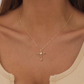 LEXODY Cross Necklace for Women 14K Gold Chain Necklace Dainty Cross Necklace Gold Necklace Cross Pendant Necklace Simple Cute Necklaces for Women Tiny Necklace for Women