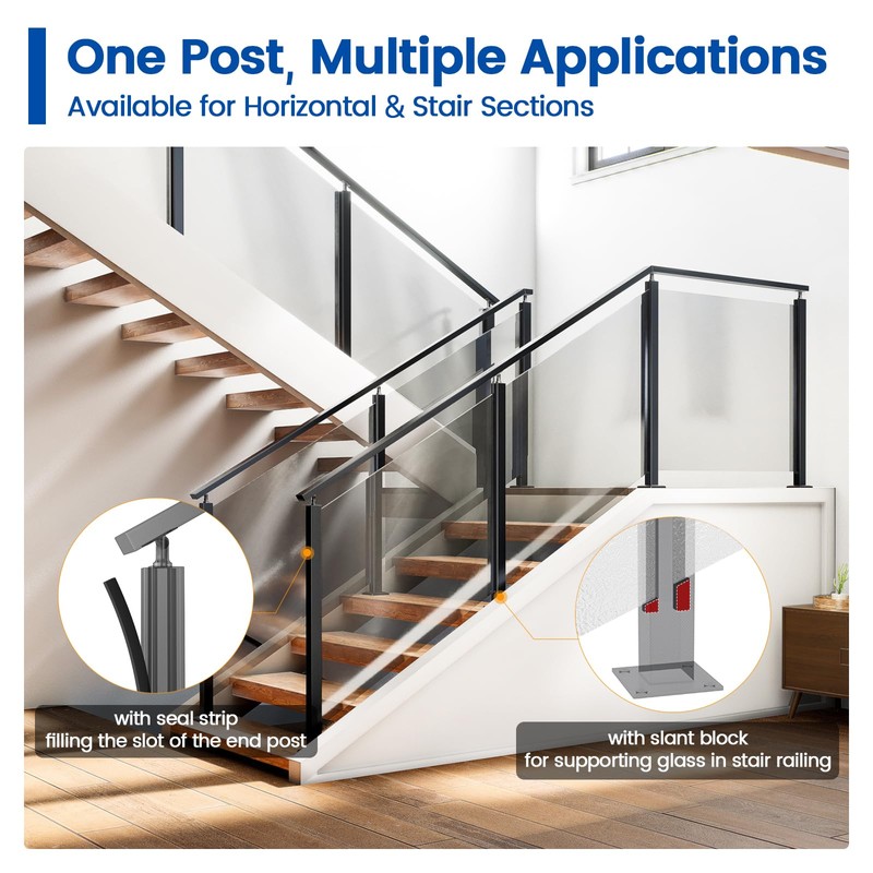 [Patent]Muzata 1Pack 36"x2"x2" Black Glass Railing Post for Level or
