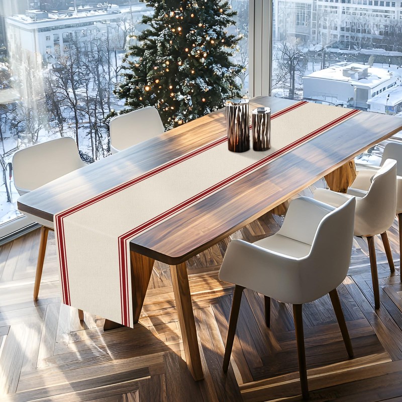 Tian Zhun Christmas Table Runner Red Plain Striped Table Runner