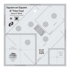 Creative Grids Square on Square Trim Tool Quilt Ruler – CGRJAW8 – Made in USA, 8-1/2in x 8-1/2in, Non-Slip Grip Acrylic Quilting, Sewing, Crafting, Patchwork Ruler & Template