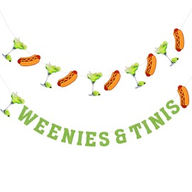 Weenies and Tinies Party Hot Dog Banner Decor, Hot Dog Martini Bar Party Decorations, Martini Themed Bachelorette Parties Decorations Banner Supplies - Green & Red