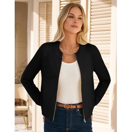 Women's Black Zip Up Cardigan Sweaters Lightweight Cardigans for Women Zip Up Sweaters Knitted Jackets Sweatershirts L