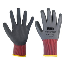 Honeywell WorkEasy Cut Protective Gloves, Cut level 1, Red/Grey Colour, Lightweight Polyester Knit, Dark Grey Microfoam Nitrile Coating, WE21-3313G-8/M, Size 8/M (Pack of 10 Pairs)