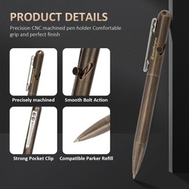 SMOOTHERPRO Solid Brass Bolt Action Pen Compatible Parker Refill with Pocket Stainless Steel Clip for Tremor Parkinson Arthritic Gift Business Collection Retro Black (SP02B)