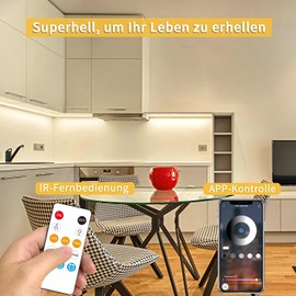 Yeewhale 5 m Dimmable COB LED Strip 3000 K Warm White 24 V Flexible COB LED Strip Set, Bright Under-Unit Cob LED Strip for Home Party DIY Decoration, App Control with Remote Control