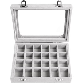 EONGOA Velvet Jewelry Box 24 Grid Jewelry Earrings Display Organiser Box Ring Tray Holder Earrings Storage Case for Girls Women Wife Mom (Gray)