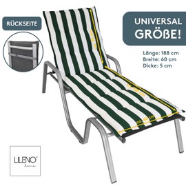 LILENO HOME Garden Chair Cushions in Block Stripes Green [Set of 1 - Lounger] - Comfortable Loungers as Seat Cushions for Garden Furniture - Chair Cushion for Garden Chairs and Folding Chairs