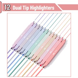 Mr. Pen- Dual Tip Aesthetic Highlighters, 12 Pack, Chisel & Fine Tips, Joyful Earth, Cute Highlighters Assorted Colors, Cute Highlighters for School Highlighters, Highlighter Set, Pastel Highlighters