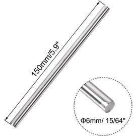 TOP-VIGOR 5Pcs 6mm x 150mm 304 Stainless Steel Round Rods, Metal Solid Round Shaft Rods Lathe Bar Stock for DIY Crafts Car Helicopter Airplane Model