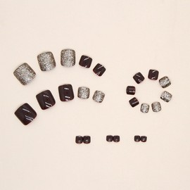 AkiliBIELY Bling Brown Press on Toenails for Women Glitter Classy Fantasy Toe Press on Nails Sparkly Cute Full Cover Toe Nail Press ons Pretty Elegant Fake Toe Nails for Wedding Birthday