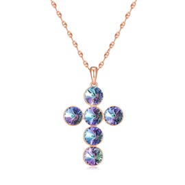 EVEVIC Austrian Crystal Cross Pendant Necklaces for Women Adjustable Necklace 14K Gold Plated Lightweight Religions Jewelry (Vitrail Light)