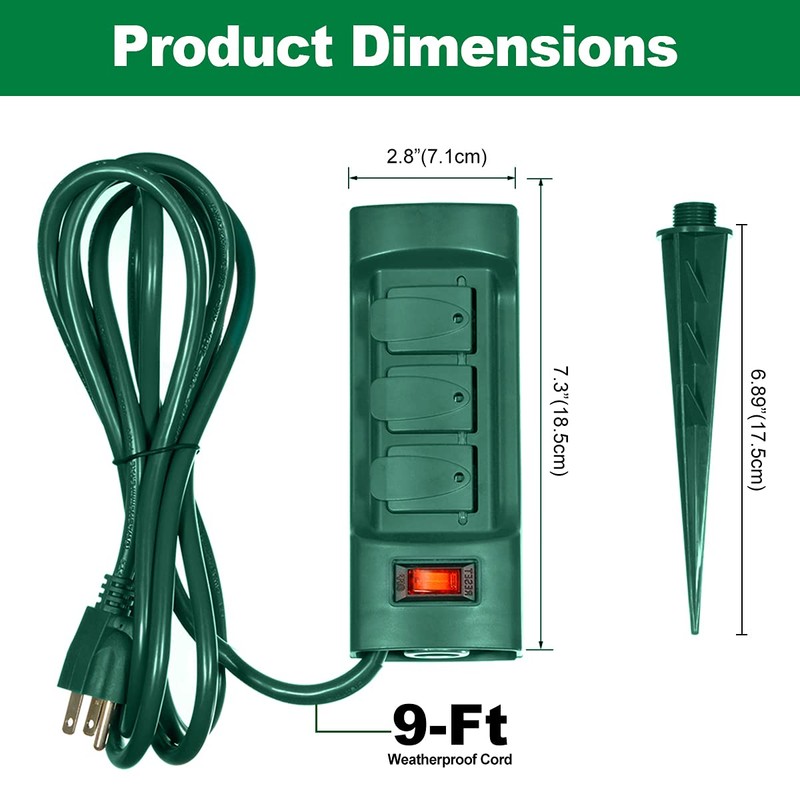 BESTTEN Outdoor Power Strip with Covers and Overload Protection Switch,