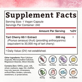 Bonawell Tart Cherry 60:1 Extract, 30000mg Strength, Made from Montmorency Tart Cherries, Powerful Uric Acid Cleanse, Mobility, 8 Month Supply, 240 Capsules