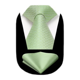 HISDERN Ties for Men Sage Green Formal Wedding Tie Elegant Business Tie with Pocket Square Set Classic Party