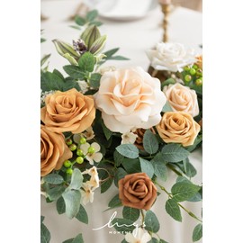 Ling's Moment 9FT Wedding Arch Flowers, Eucalyptus and Willow Leaf Floral Garland for Mantle, Handcrafted Sweetheart Table Centerpieces, Spring Garden Party Backdrop Decoration, Champagne & Peach