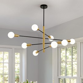 YEEZEMA Modern Sputnik Chandelier 8-Light Ceiling Light Fixture 39" Gold and Black Farmhouse Chandelier Height Adjustable Over Table Lighting for Dining Room Living Room Kitchen Island