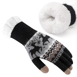 Clothirily Winter Gloves for Women Men, Over Thick Wool Fleece Liner Touchscreen Gloves, Thermal Knit Winter Gloves, Elastic Cuff Insulated Gloves for Women Men Cold Weather