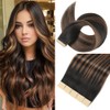 Natural Black Mixed Chestnut Brown Tape in Hair Extensions Human