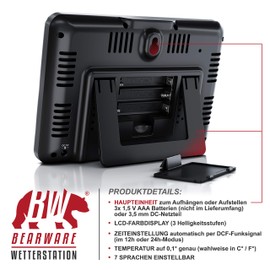 CSL, Wireless Weather Station with Colour Display and Outdoor Sensor, Indoor and Outdoor Temperature, Barometer with Air Pressure Level Compensation, Frost Alarm, 2 Alarms, LCD Display, Model 2020 incl. Power Adaptor