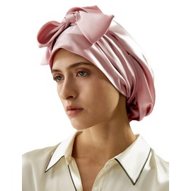 LilySilk 100% Pure Mulberry Silk Sleep Cap for Women Natural Silk Hat for Sleeping and Hair Care Night Hair Wrap with Long Elastic Band to Hold, pink, Unit size