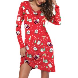 Ekouaer Women Lace Nightgown Long Sleeves Christmas Pajamas Dress Comfy Nightshirt Knee Length Sleepwear