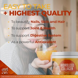 AV Orange Hydrolyzed Collagen with Vitamin C | Powder Supplement - Supports Hair, Skin, Nails, and Joints | Non-GMO - Supports Overall Health.