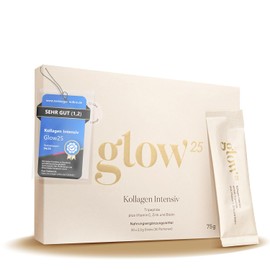 Glow25 Collagen Intensive [30 Sticks] - with Tripeptides, Vitamin C, Zinc and Biotin - Premium Marine Collagen Hydrolysate - Peptides Type 1 and 3 - Good Solubility