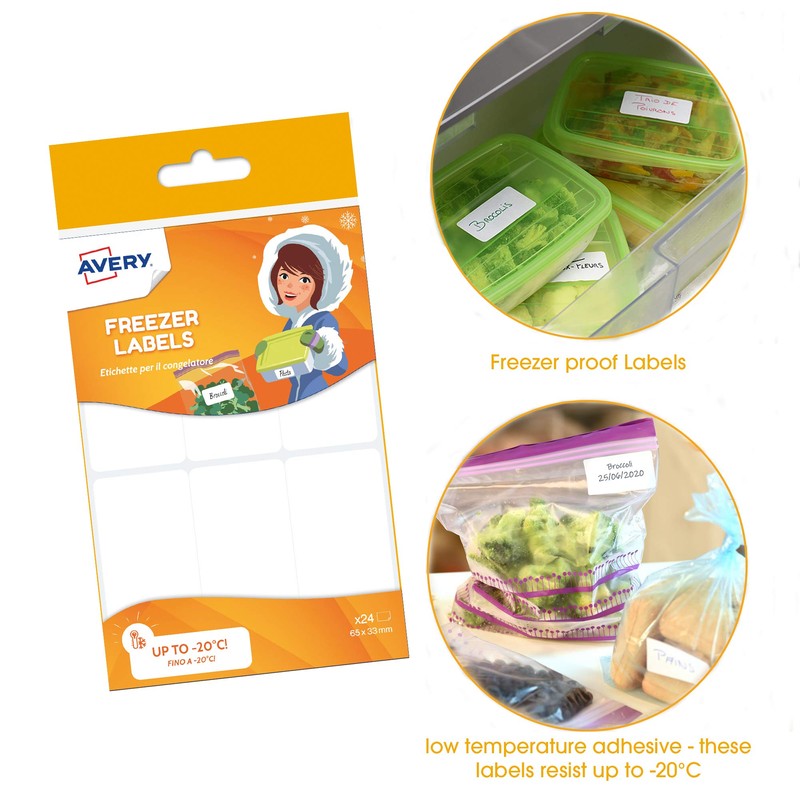 Avery Home Labels, 24 x Freezer Labels, 24 x Waterproof