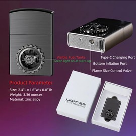 NINSI Smart Butane Torch Lighter, Vintage Soft Flame Lighter, Refillable Cool Lighters for Men, Mini Lighter with 4 Ignition Methods, Gear Turntable (Fuel Not Included) (Brushed Black)