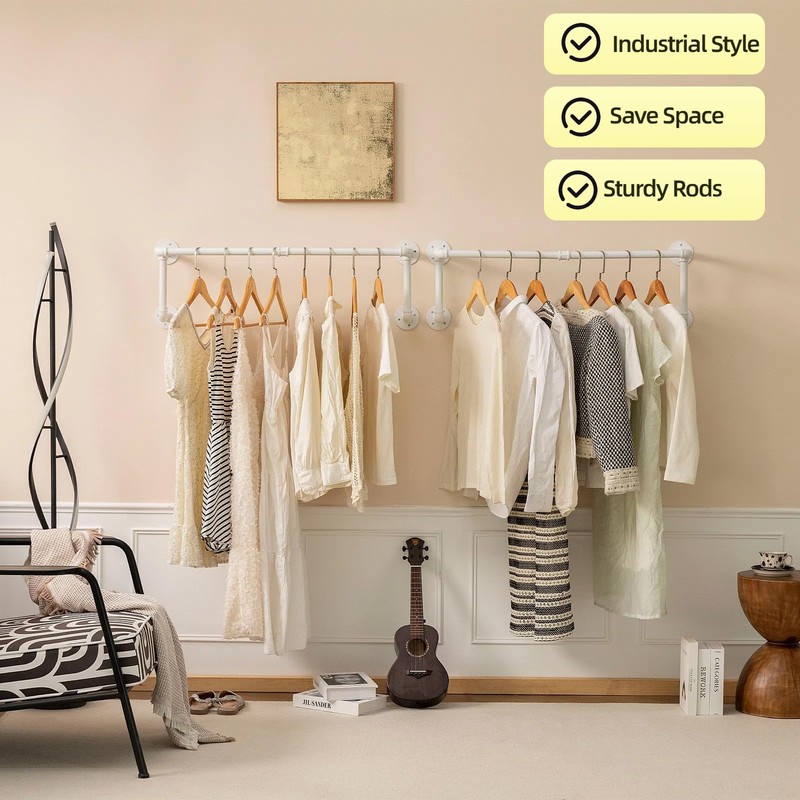 Clothes Racks, Industrial Pipe Clothing Racks for Hanging Clothes, Wall