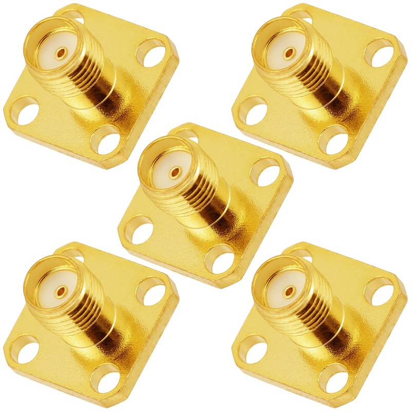 POBADY 5pcs SMA Female 4 Hole Flange Panel Mount Adapter