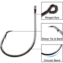 AGOOL Circle Hook Black High Carbon Steel Hook Chemically Sharpened in-line Straight Eye Barbed Point Octopus Hook Wire Hooks Size: 1/0-9/0, 50/150pcs