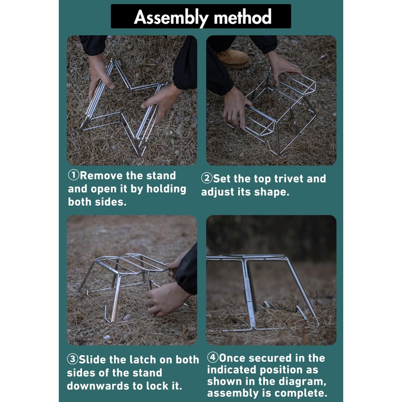 CAMPINGMOON Collapsable Campfire Cooking Stand Trivat Stainless Steel for Open