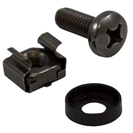 ConnectingU M6 16mm Cage Nuts, Screws and Washers for 10" or 19" Network Server Rack or Cabinet Equipment, Black, Box of 50