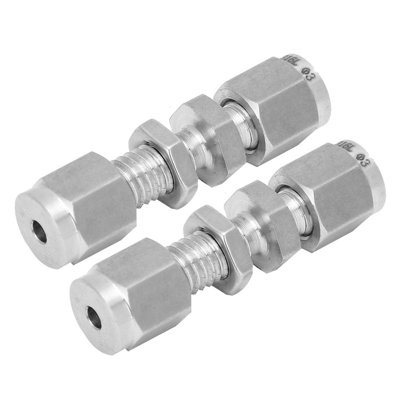 2Pcs Compression Bulkhead 316 Stainless Steel Double Ferrule Fitting Connector