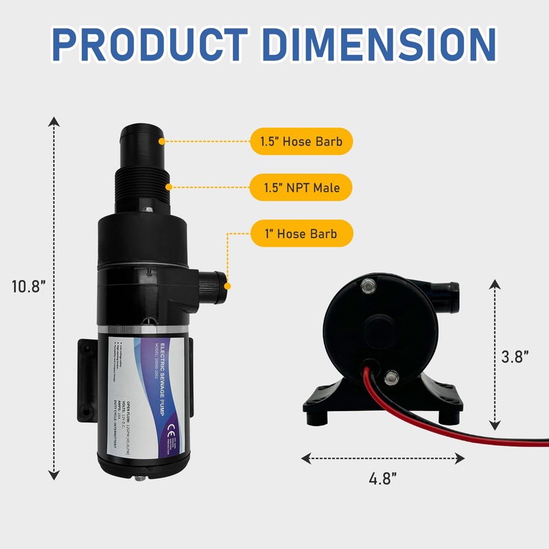 QUTUNI 12V Macerator Pump: Self-Priming, Run-Dry Protected for RV &