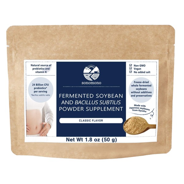 Sonomono Natto Powder Classic, Fermented Soybean Powder for Gut Health, Natural Freeze-Dried Japanese, High in Probiotics, Vitamin K, Nattokinase, 50 g Bag