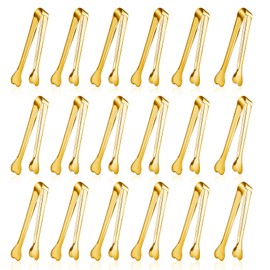 18 Pack Premium Small Serving Tongs, Mini Stainless Steel Appetizer Tongs 4.33Inch Gold